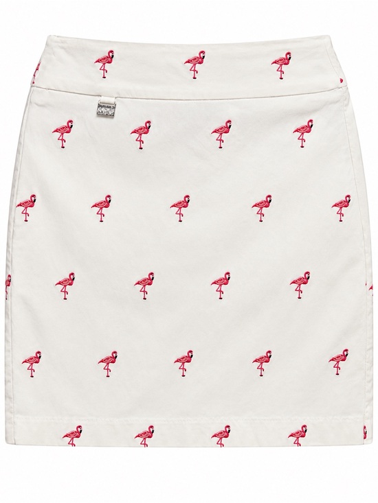 Lulu-B Dresses & Skirts - Lulu-B Cream Mini Skirt with Pink Flamingo Embroidery